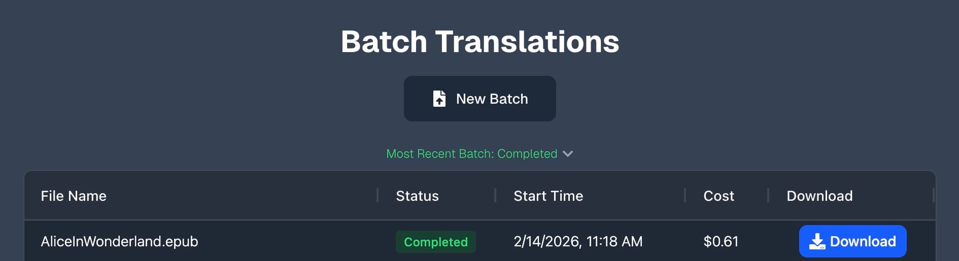 Batch cost column