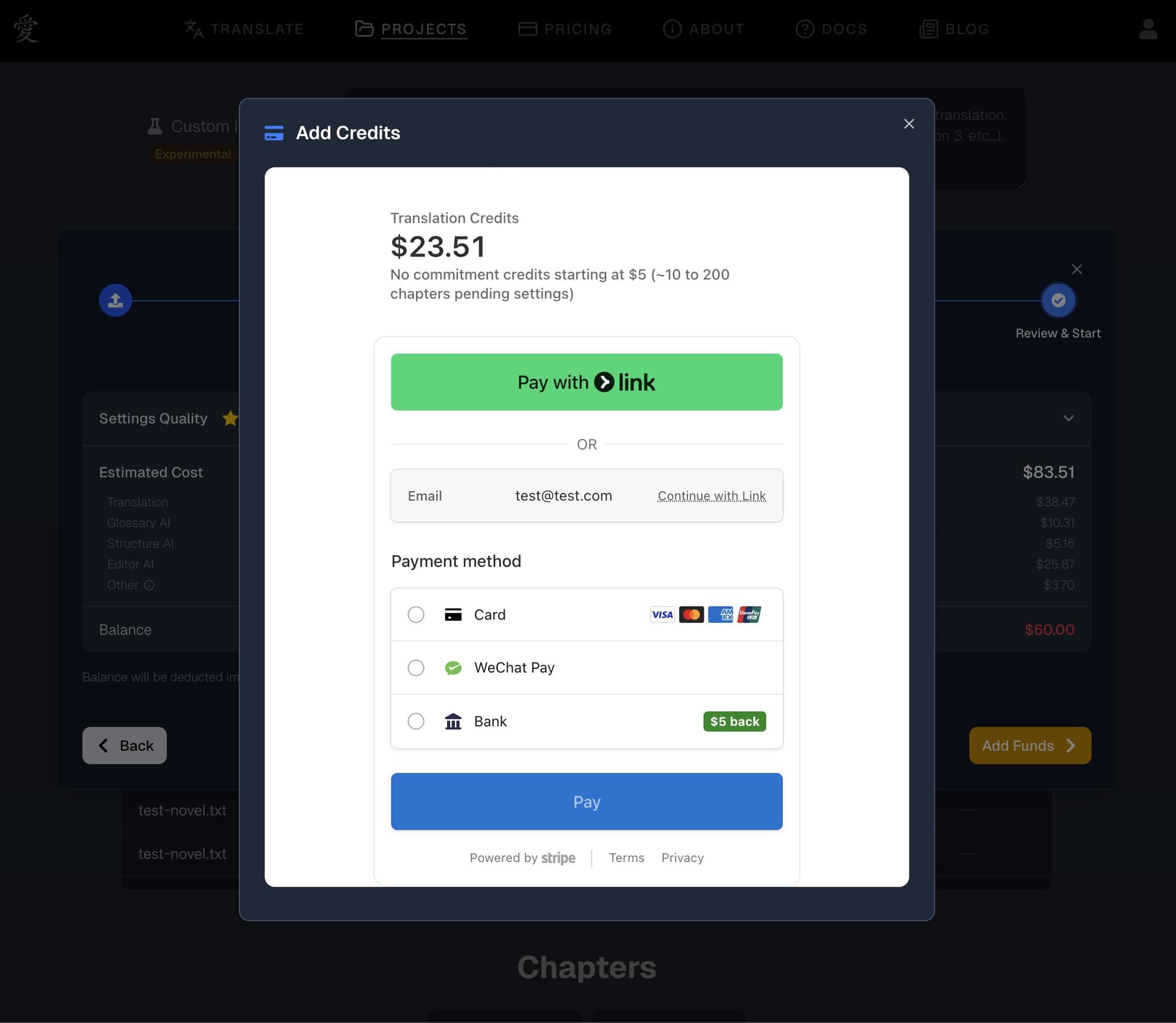 Embedded checkout in the batch translation wizard